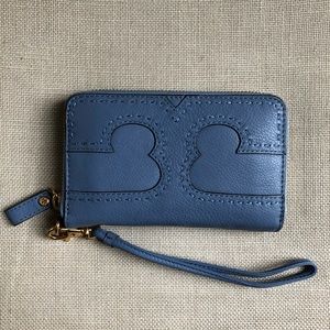 Tory Burch Wristlet Wallet Blue Leather Amalie EUC